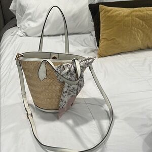 Anne Klein Cream and Tan Tote Bag with Floral Scarf
